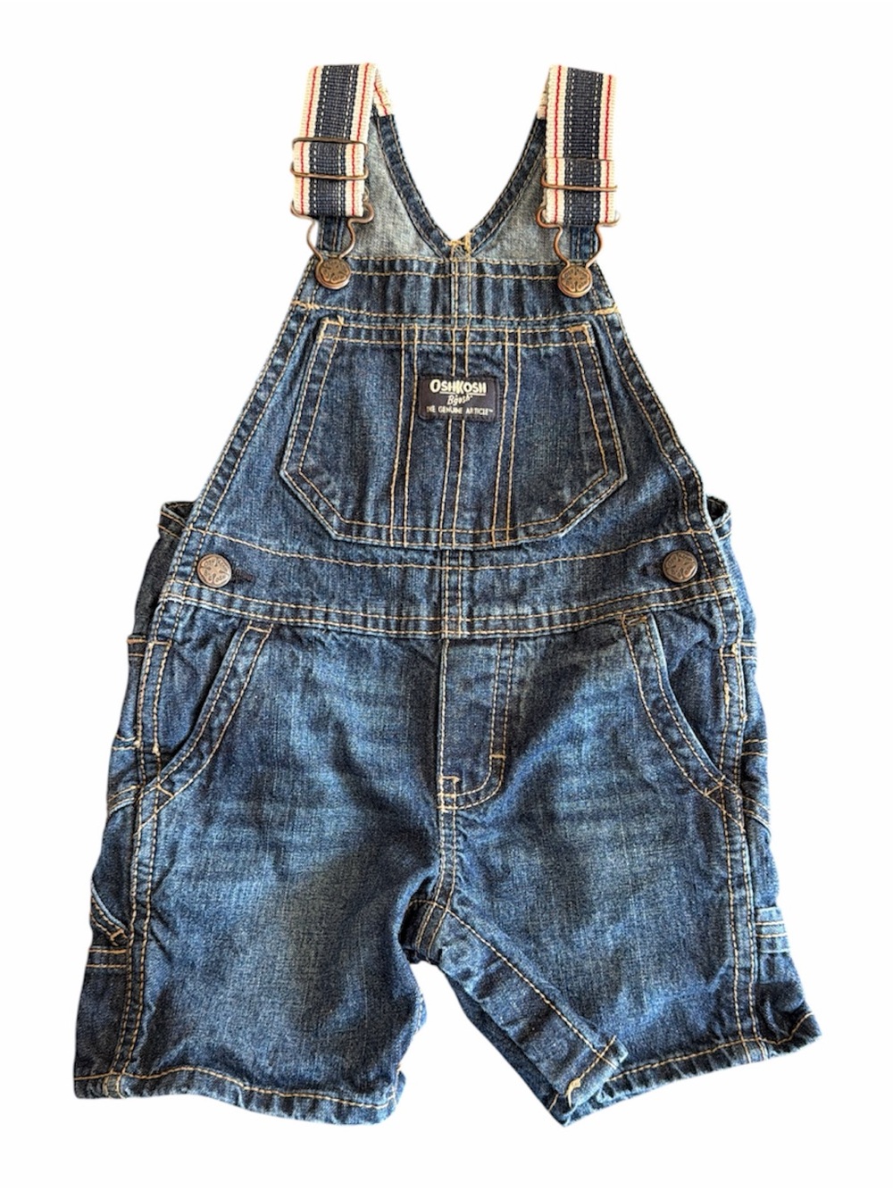 Osh Kosh B'Gosh 18 mo overalls shortalls Carpenter loop denim stripe straps